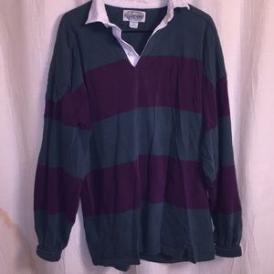 Britches purple/green striped rugby shirt.